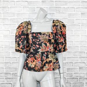 Cara Cara Floral Puff Sleeve Blouse - Black and Multicolor